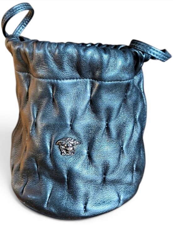 Versace Handbags - Vintage Gianni Versace Black Quilted Leather Medusa Drawstring Bucket Bag Pouch
